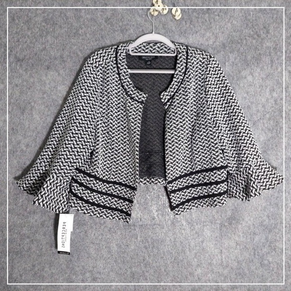 Perceptions New York Top XL Knit Cardigan Open Bell Sleeve Glam Career Office‎
